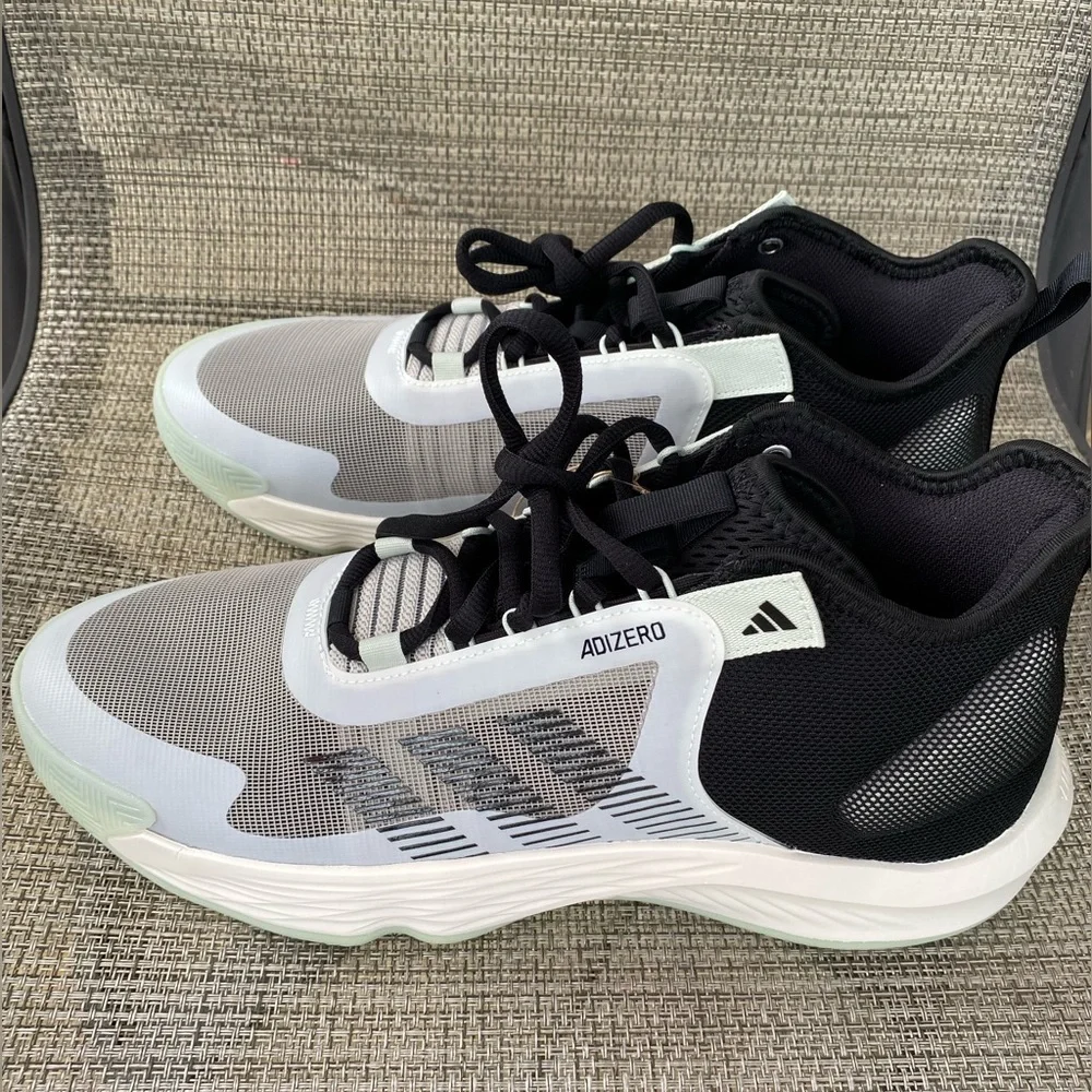 adidas Adizero Select Sesame White Green Black Basketball Shoes IE9265 Sz 14/15